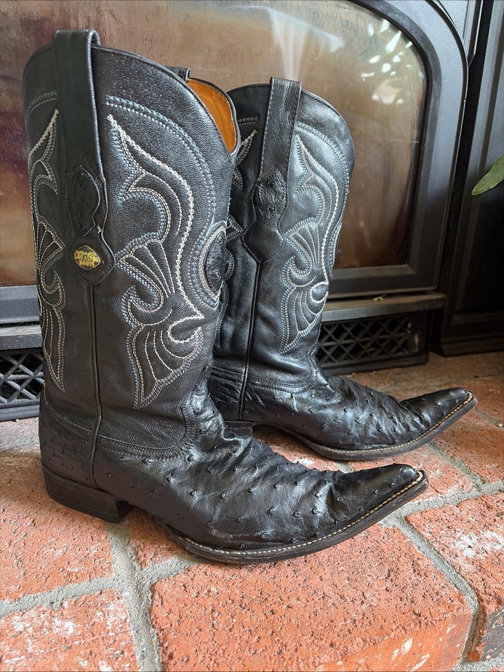 LOS ALTOS Full Quill Black OSTRICH LEATHER COWBOY WESTERN BOOTS MENS SZ 10 EUC!